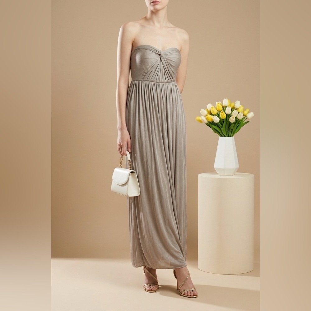 David's Bridal One Shoulder Strap Beige Maxi Dress Size 4